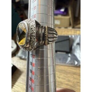 Size 7 925 Sterling Silver & 14k Gold Lemon Citrine Ring Vintage